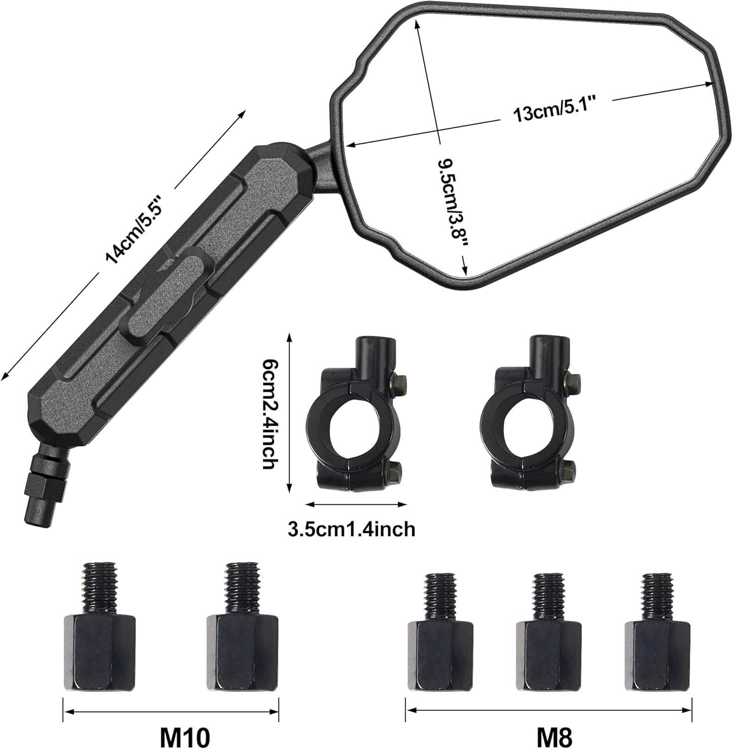 pgraded Universal Motorcycle Mirror, Adventure Ball-Head ATV Rear View Mirror with 8/10mm Screws and 7/8" Handlebar Clamp, Vibration-Free, Compatible with Yamaha, Honda, Kawasaki, Suzuki，etc.