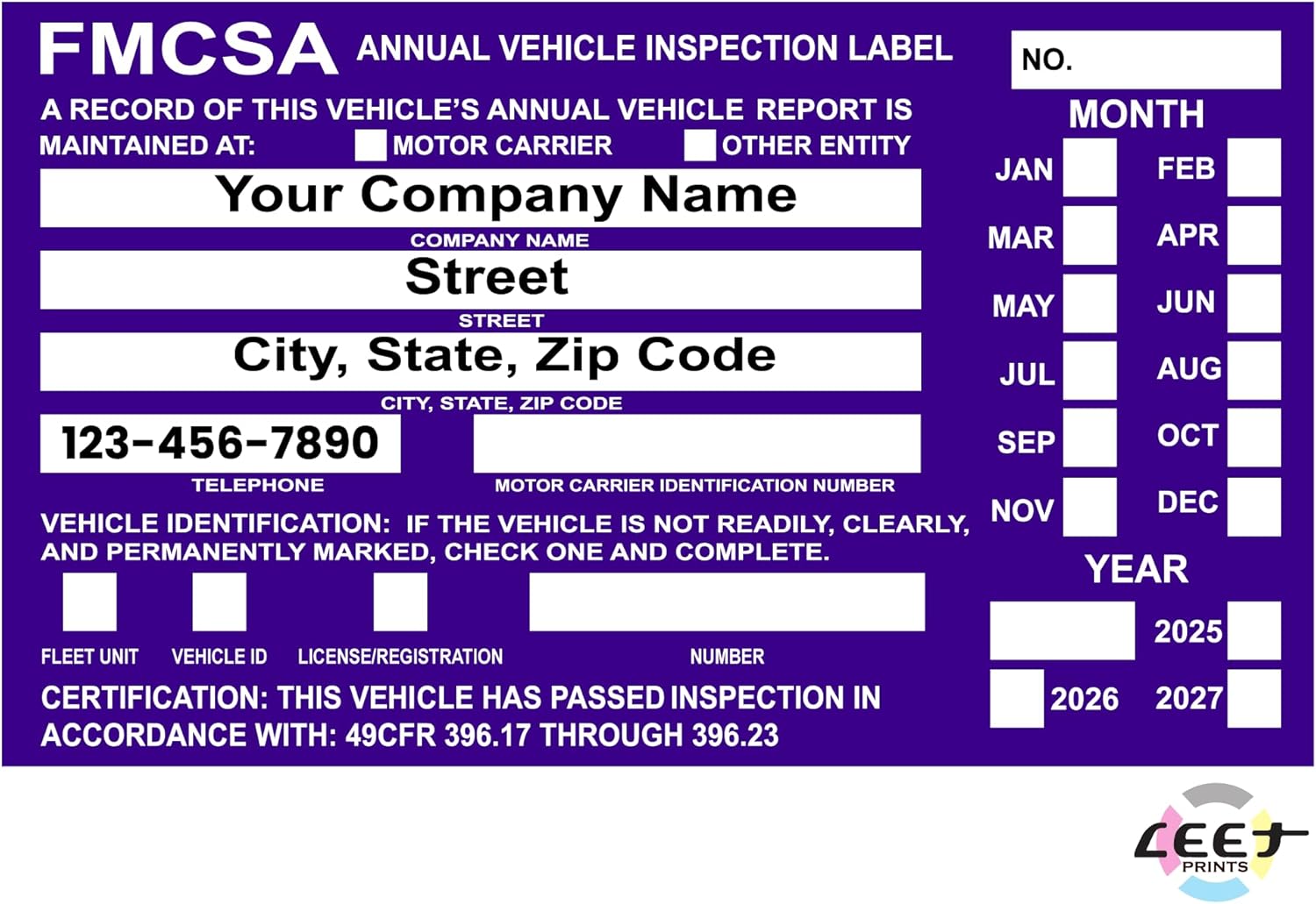 FMCSA Vehicle Annual DOT Inspection Stickers, Truck Decal Personalized with Company Info, Permanent UV Protected Self Adhesive, 6" x 3.5"