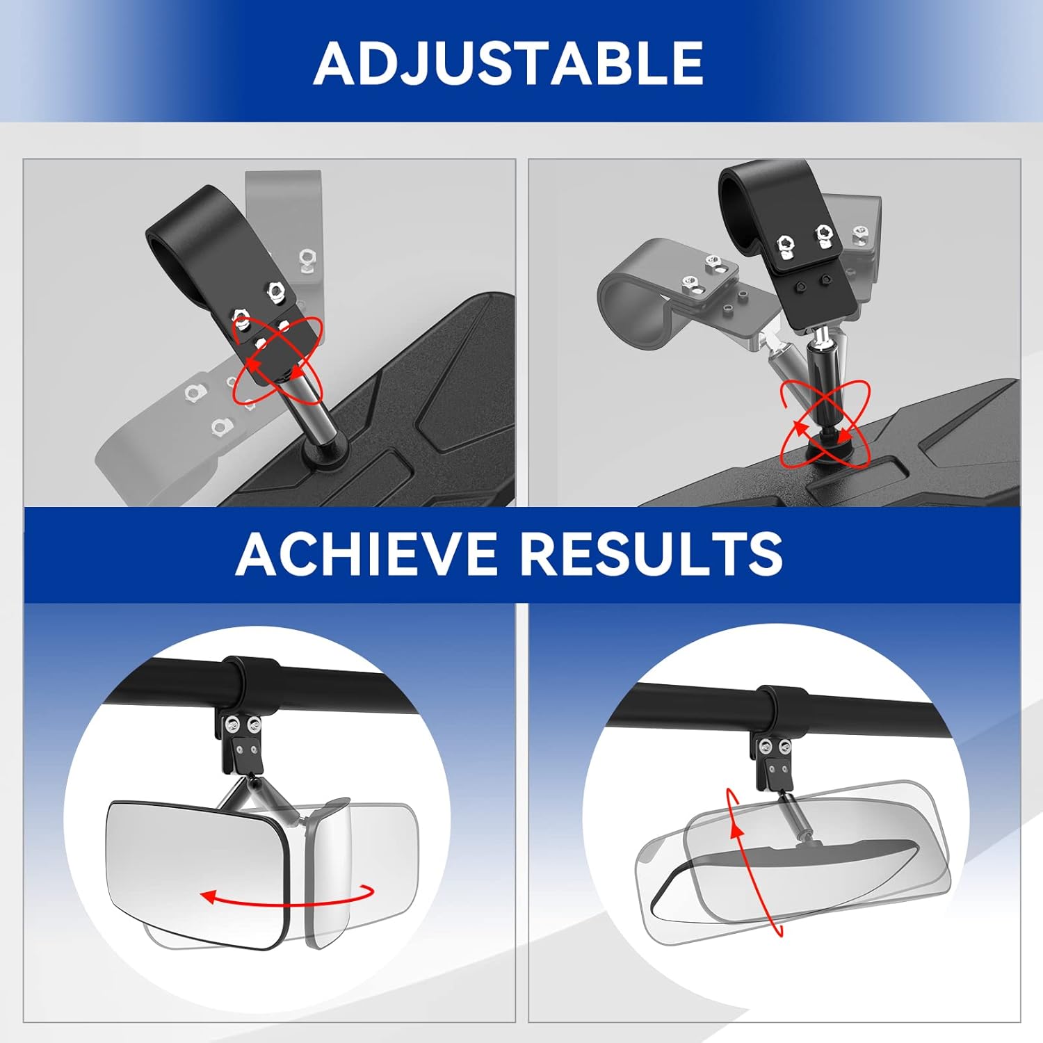 UTV Rear View Mirror, Center Convex Rearview Mirror for 1.75”-2” Roll Bar Cage Compatible with Polaris RZR Turbo, Kawasaki Mule, Teryx, Honda Pioneer, Can am Maverick X3