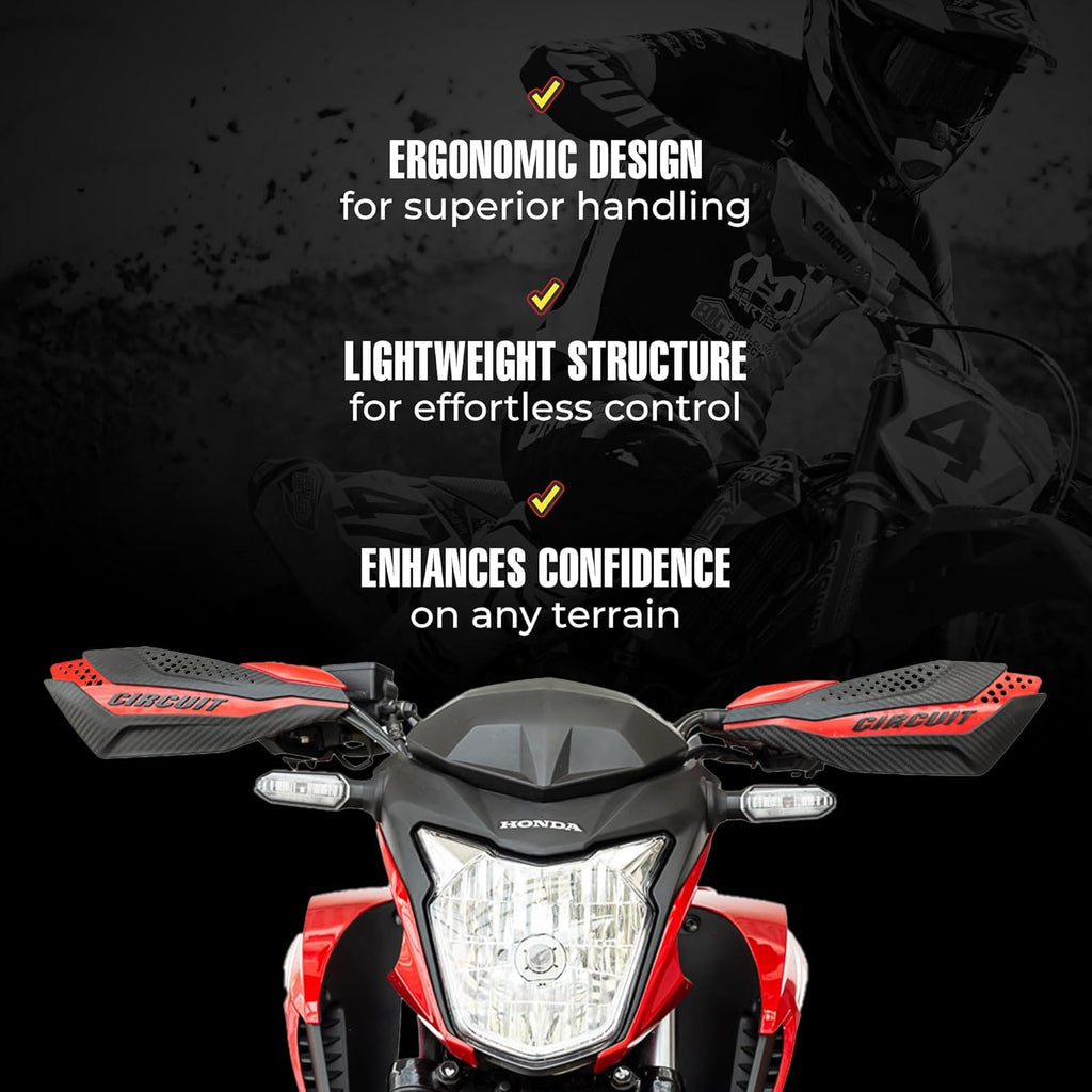 Circuit Equipment - Dakar Universal Motorcycle Handguards - Durable, Weather-Resistant Nylon Brackets - Enhanced Control and Protection - Yellow Carbon Texture