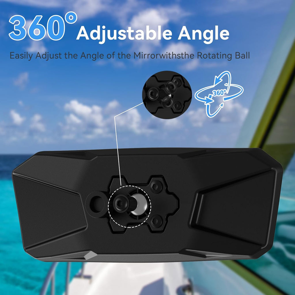 Universal 360° Adjustable Boat Mirror, Upgraded Metal Clamp, Wide-Angle Convex Marine Mirror for Pontoon & Ski Boats, Surfing & Water Sports, Easy Installation