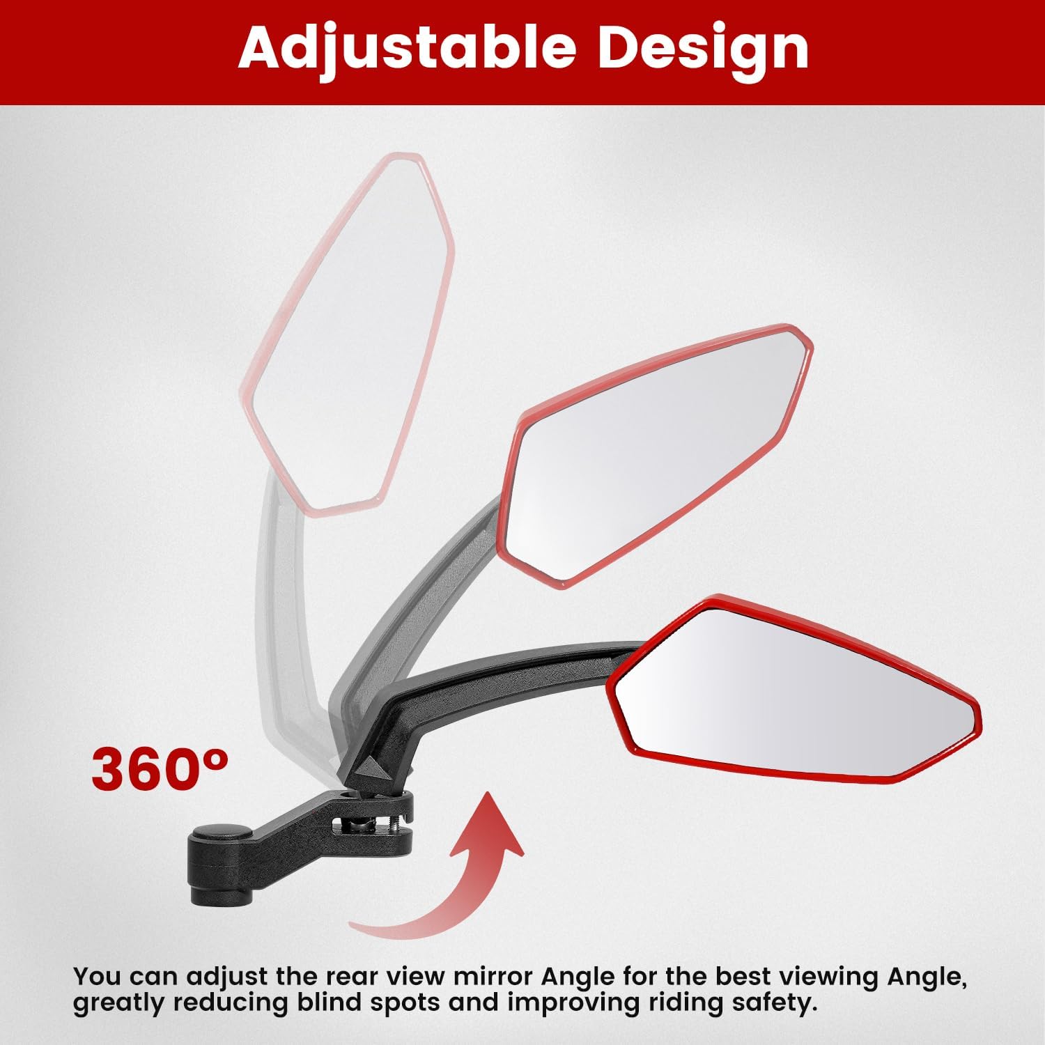 Handlebar Bike Mirror, HD Convex Glass Rear View Mirror with Shatterproof Film, 360° Adjustable Bicycle Mirror for MTB & E-Bike, Fits 21-26mm Handlebars, Left Side Only(Red)