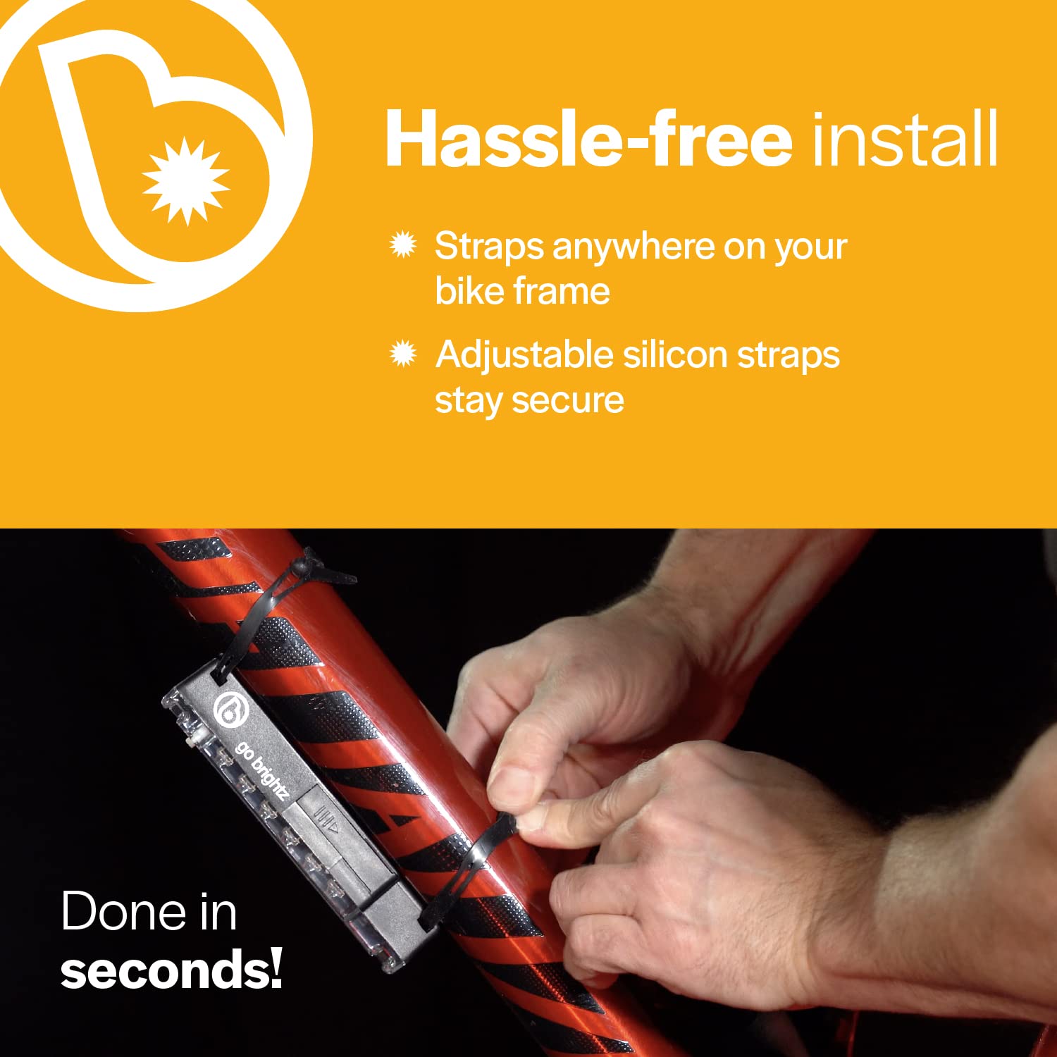 Brightz GoBrightz LED Bike Frame Light - Glowing Bike Underglow Light Bar for Night Riding - 4 Modes Flashing or Steady Glow - Cool Bicycle Lights for Kids, Teens & Adults - Be Cool, Be Safe, Be Seen