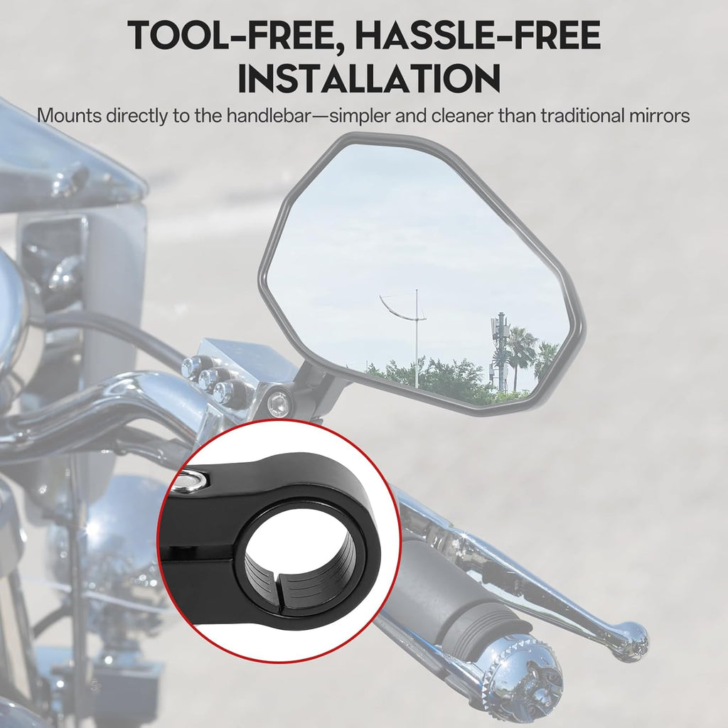Motorcycle Handlebar Mirror Clamp Mount Rear View Side Mirrors CNC Aluminum Anti-Glare Wide Vision Compatible with Scooter Dirt Bike Cruiser ATV with Center Bar