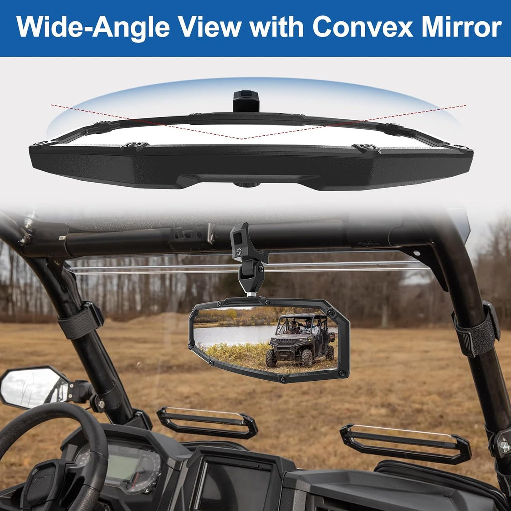 2025 New Flag UTV Rear View Mirror, 360° Adjustable, Available for1.5-2.0” Round Roll Cages, Compatible with Polaris RZR, Pioneer, Kawasaki Mule, Can Am X3, High Definition Anti-Vibration Design
