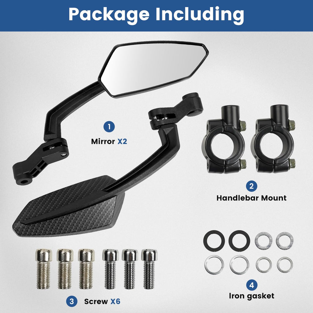 Handlebar Bike Mirror, HD Convex Glass Rear View Mirror with Shatterproof Film, 360° Adjustable Bicycle Mirror for MTB & E-Bike, Fits 21-26mm Handlebars, Left Side Only(Chequer)