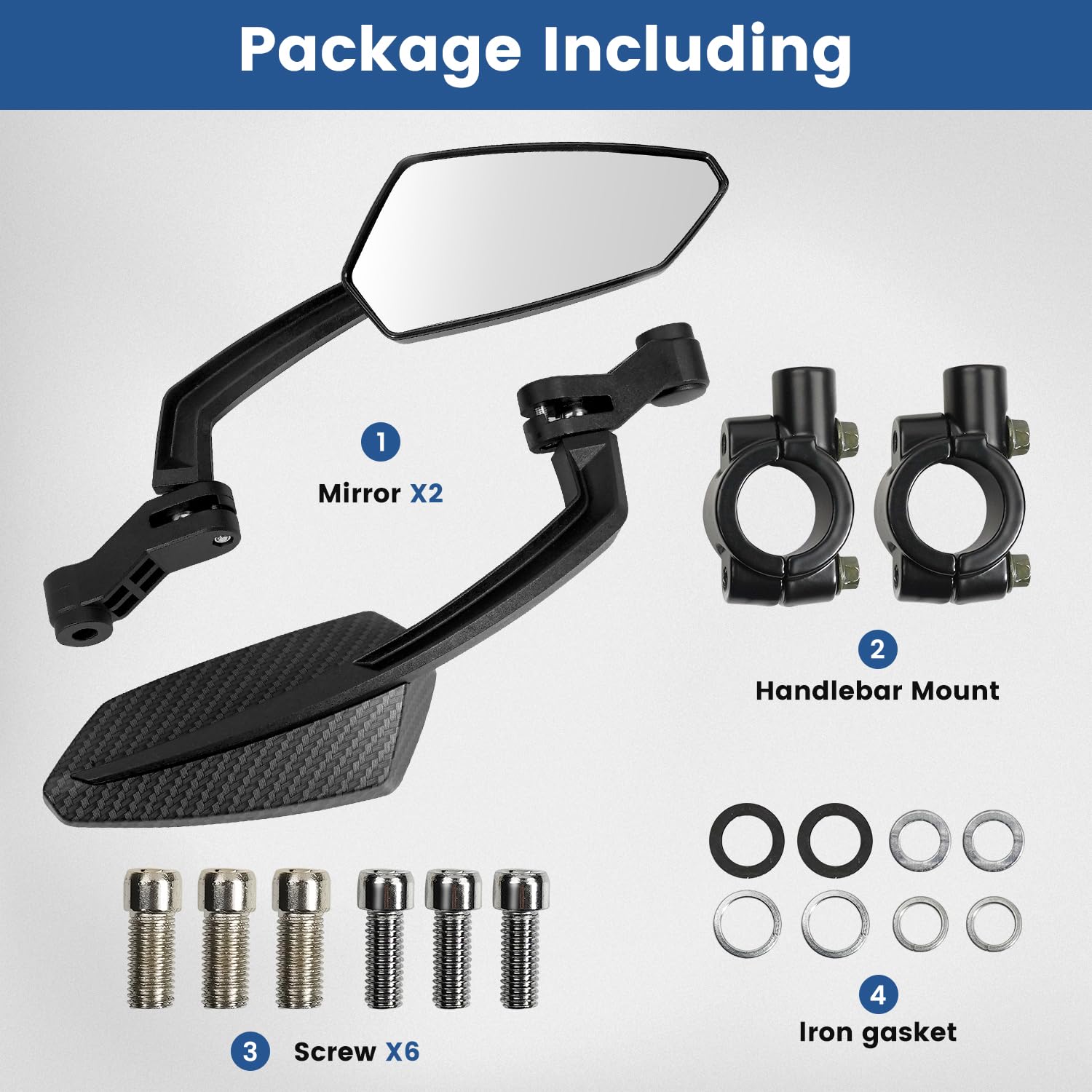 Handlebar Bike Mirror, HD Convex Glass Rear View Mirror with Shatterproof Film, 360° Adjustable Bicycle Mirror for MTB & E-Bike, Fits 21-26mm Handlebars, Left Side Only(Chequer)