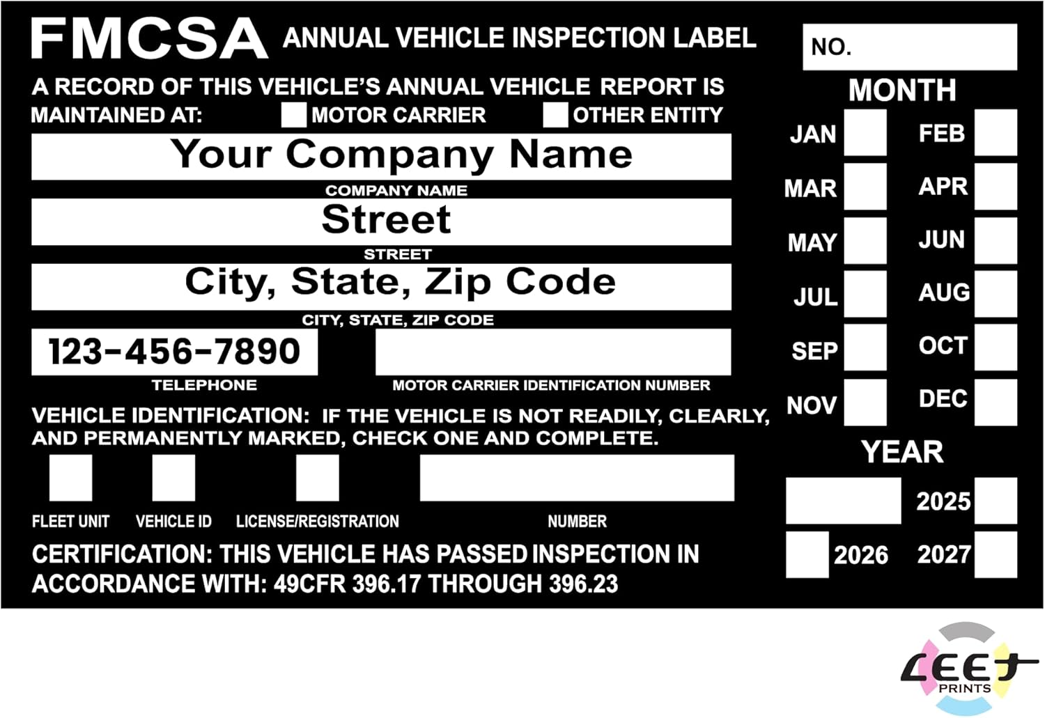 FMCSA Vehicle Annual DOT Inspection Stickers, Truck Decal Personalized with Company Info, Permanent UV Protected Self Adhesive, 6" x 3.5"
