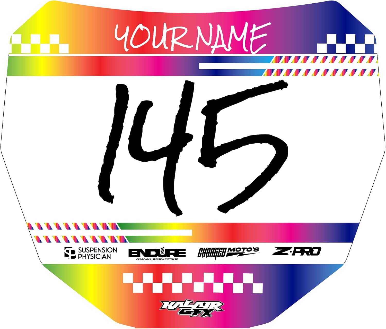 Custom ODI DH Electric Bike Number Plate Decal - Personalized Racing Graphics with Your Name & Number, Surron Multicolored Eye-catching Plate Design Decals.