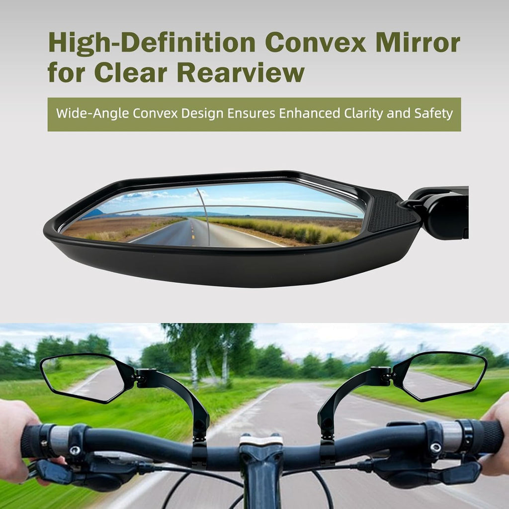 Adjustable Handlebar Bike Mirror, Shatterproof HD Glass Lens, Universal Fit Rearview Bicycle Mirrors, 360° Rotatable, Compatible with Mountain Bikes, E-bikes, Road Bikes(1 Pair)