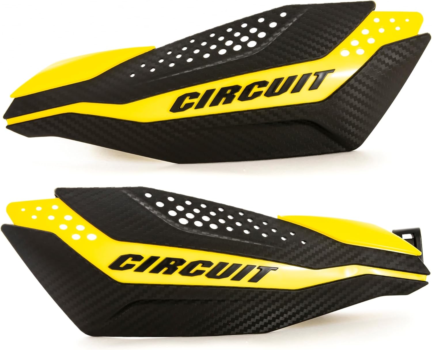 Circuit Equipment - Dakar Universal Motorcycle Handguards - Durable, Weather-Resistant Nylon Brackets - Enhanced Control and Protection - Yellow Carbon Texture