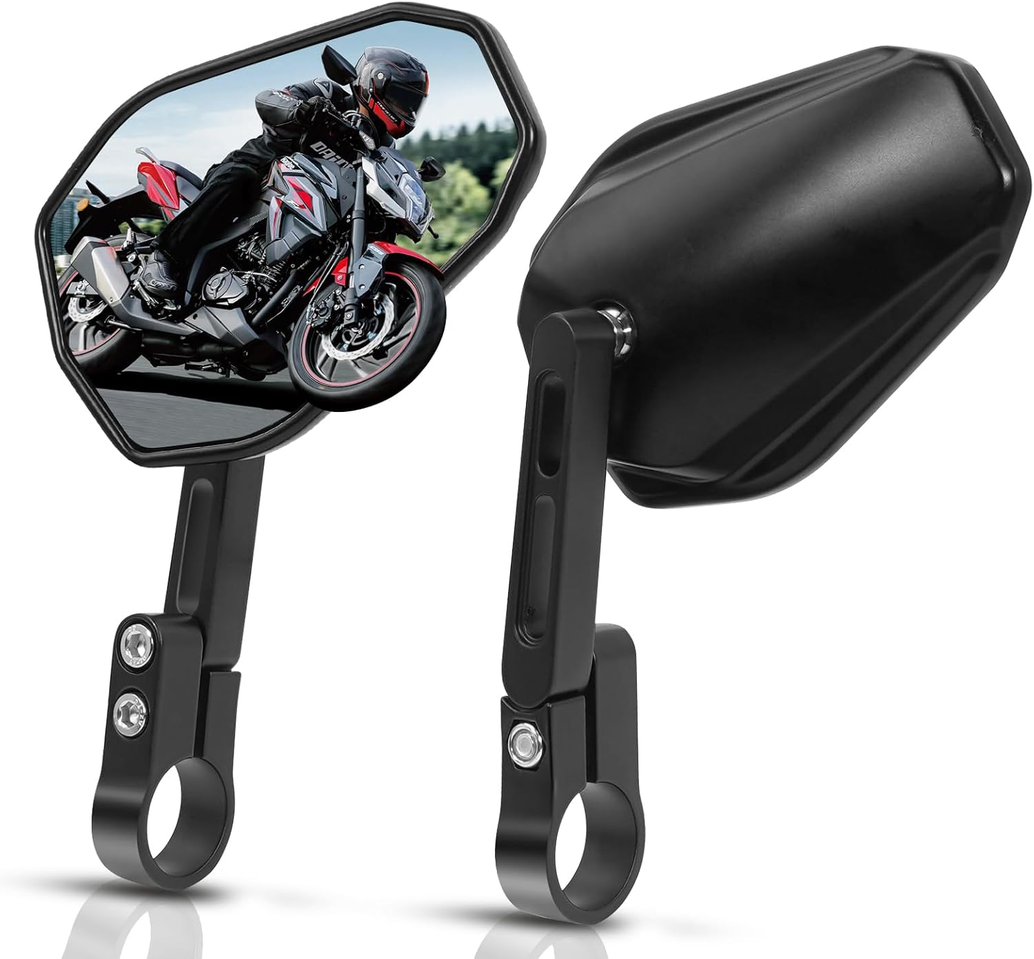 Motorcycle Handlebar Mirror Clamp Mount Rear View Side Mirrors CNC Aluminum Anti-Glare Wide Vision Compatible with Scooter Dirt Bike Cruiser ATV with Center Bar