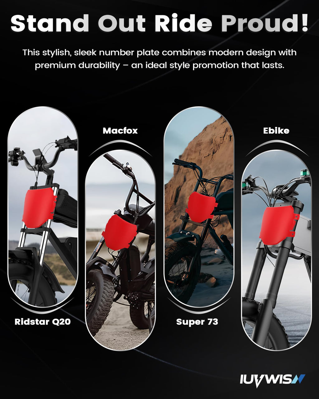 Electric Bike Number Plate E Bike Front Plate Compatible Fit for Ridstar Q20 Tuttio Soleil 01 Super 73 S1 S2 Y1 RX Macfox EBike Electric Commuter Mountain Bike Black