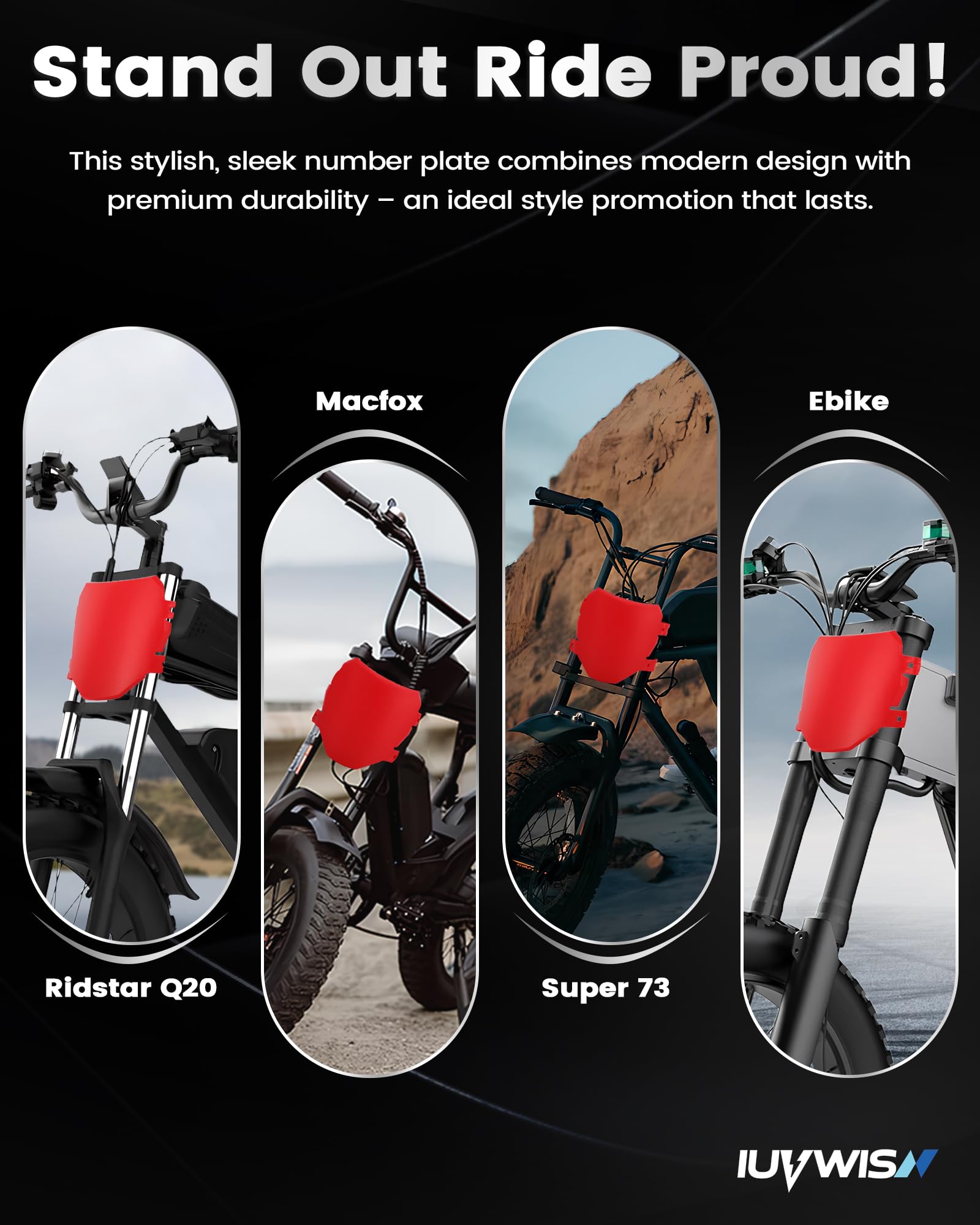 Electric Bike Number Plate E Bike Front Plate Compatible Fit for Ridstar Q20 Tuttio Soleil 01 Super 73 S1 S2 Y1 RX Macfox EBike Electric Commuter Mountain Bike Black