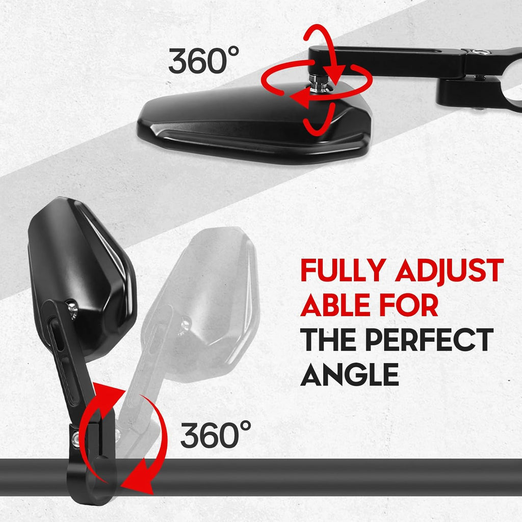 Motorcycle Handlebar Mirror Clamp Mount Rear View Side Mirrors CNC Aluminum Anti-Glare Wide Vision Compatible with Scooter Dirt Bike Cruiser ATV with Center Bar