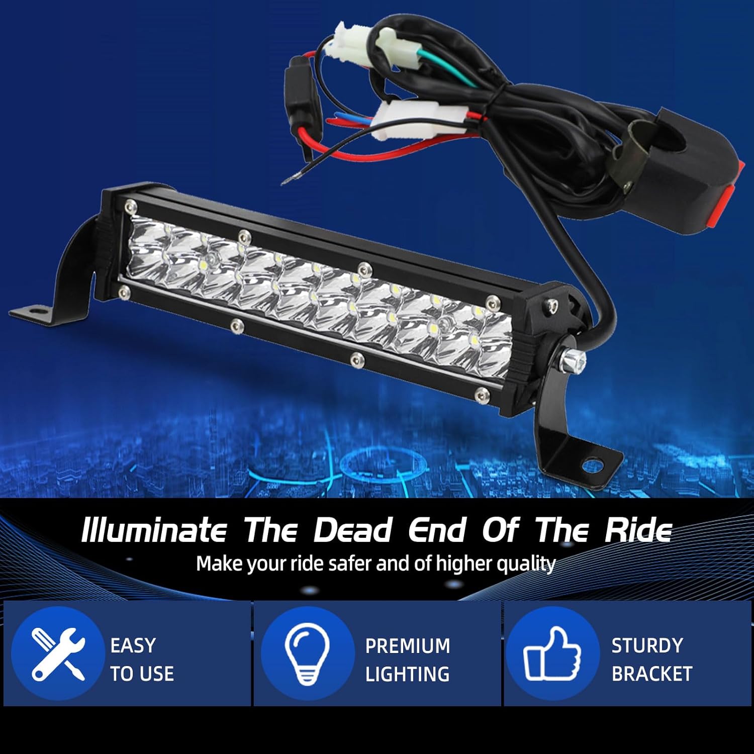 Motorcycle LED Light Bar Plug-Play 60W 4200Lm Driving Light Kit 7/8" Handlebar Universal for CRF XR RM KX KLX TTR PW SSR Apollo TAO TAO SDG Dirt Pit Bike