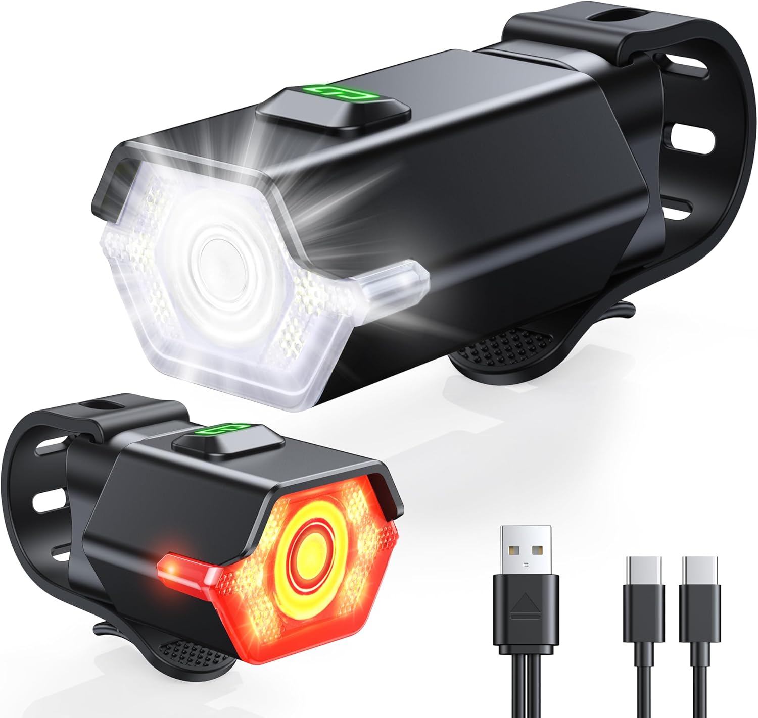 3+6 Modes Bright Bike Lights for Night Riding with Side Light, Rechargeable & IP65 Waterproof Bicycle Light, Bike Headlight and Tail Light Set for Road/Mountain Bike/Scooter Accessories