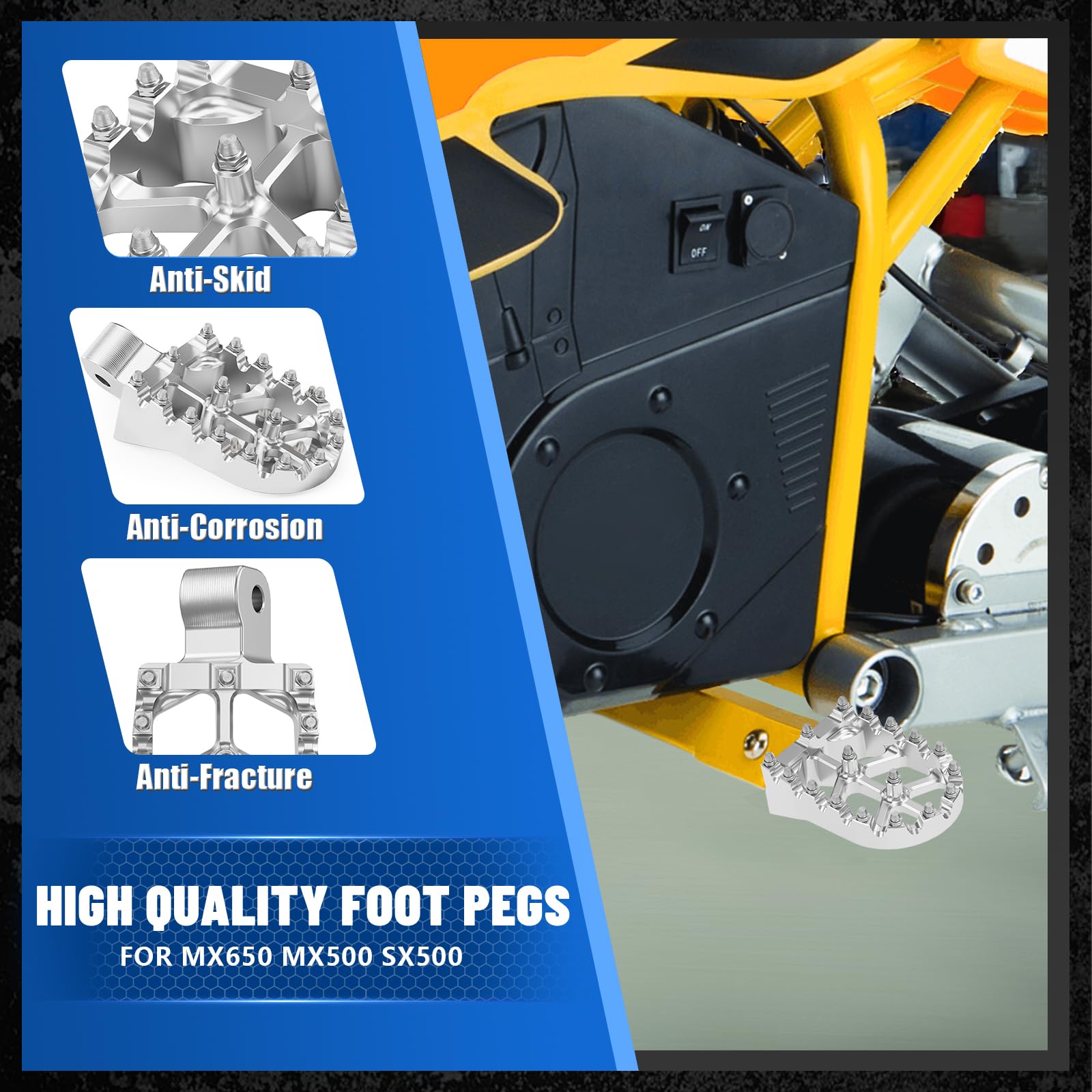 Dirt Bike Foot Pegs Footpegs Rest Pedal CNC for MX 650 500 MX650 MX500 SX500 MX350 Electric Dirt Bike Black