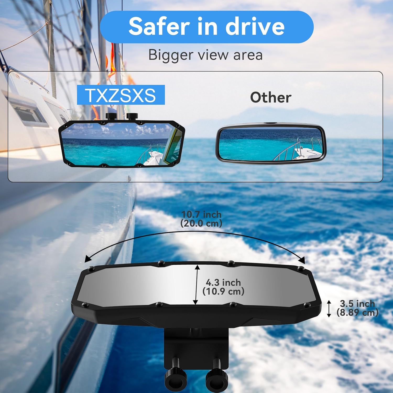 Universal 360° Adjustable Boat Mirror, Upgraded Metal Clamp, Wide-Angle Convex Marine Mirror for Pontoon & Ski Boats, Surfing & Water Sports, Easy Installation