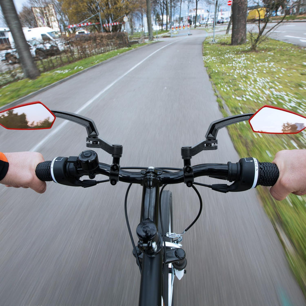 Handlebar Bike Mirror, HD Convex Glass Rear View Mirror with Shatterproof Film, 360° Adjustable Bicycle Mirror for MTB & E-Bike, Fits 21-26mm Handlebars, Left Side Only(Red)