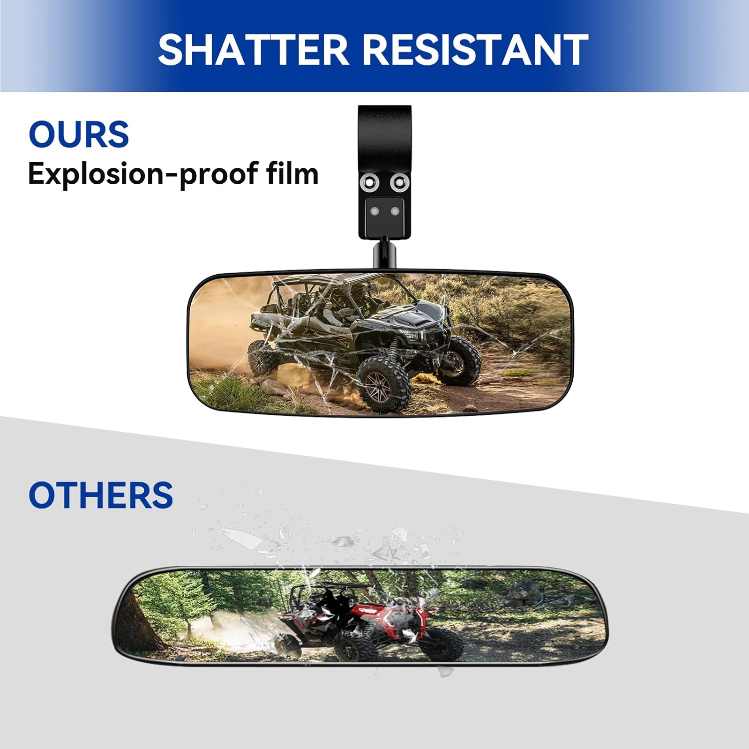 UTV Rear View Mirror, Center Convex Rearview Mirror for 1.75”-2” Roll Bar Cage Compatible with Polaris RZR Turbo, Kawasaki Mule, Teryx, Honda Pioneer, Can am Maverick X3