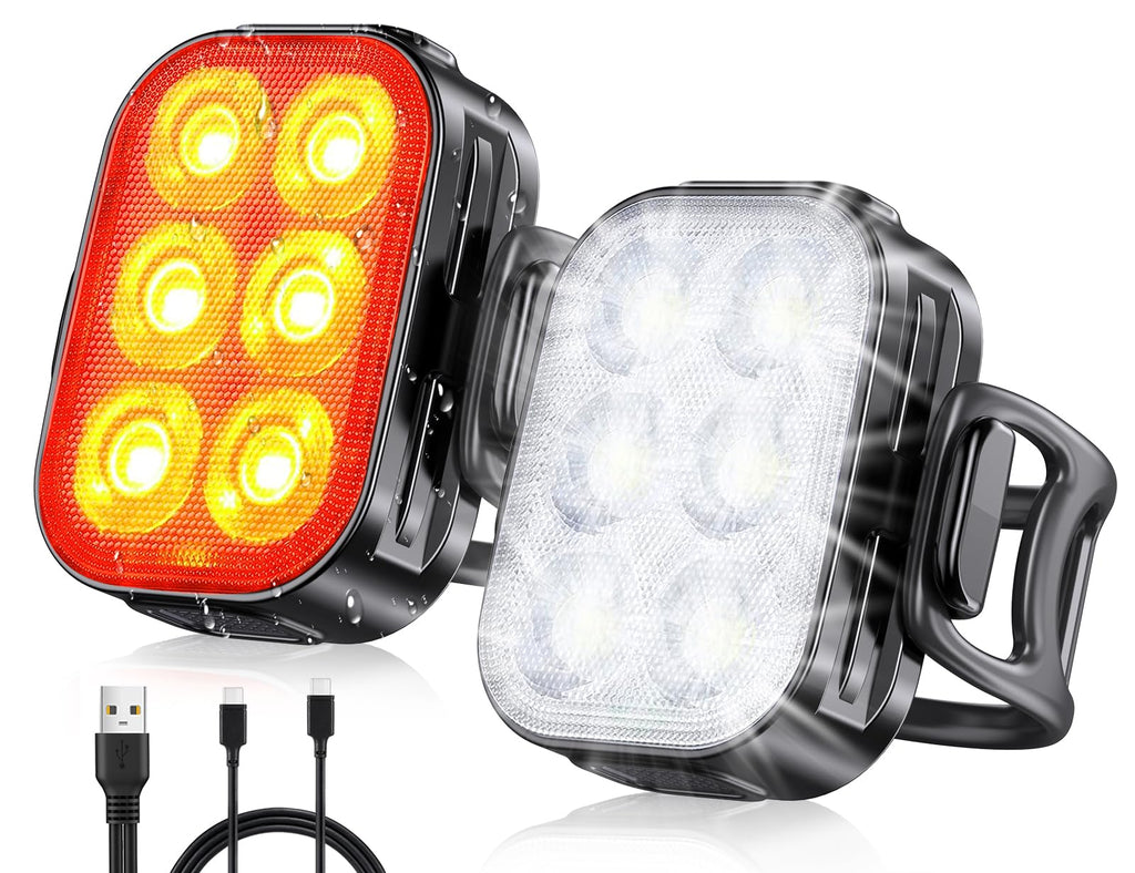 Bike Lights for Night Riding, USB Rechargeable Bike Lights Front and Back, Waterproof IP65 Bicycle Light, 4+6 Modes Bike Headlight and Tail Light Set,1.5 Hrs Fast Charging, Easy to Install