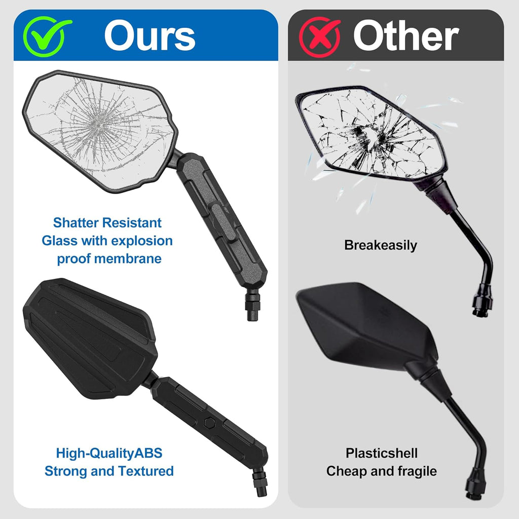 pgraded Universal Motorcycle Mirror, Adventure Ball-Head ATV Rear View Mirror with 8/10mm Screws and 7/8" Handlebar Clamp, Vibration-Free, Compatible with Yamaha, Honda, Kawasaki, Suzuki，etc.