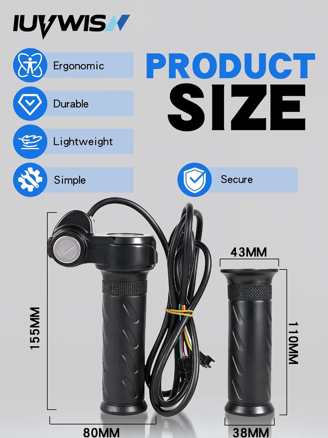 Ebike Full Twist Throttle Grip with 2 Keys Compatible Fit for Ridstar Q20/Q20 Pro Lite E-Bike, Electric Bike Throttle Smooth Acceleration Control Easy Installation