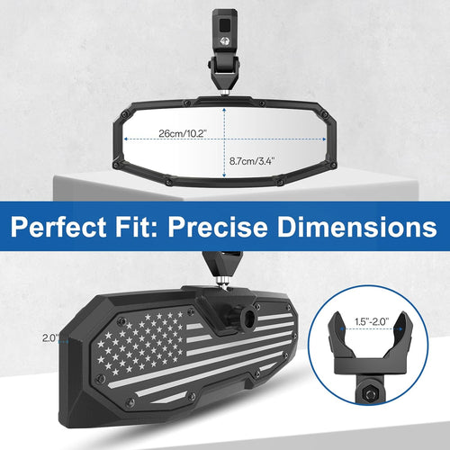 2025 New Flag UTV Rear View Mirror, 360° Adjustable, Available for1.5-2.0” Round Roll Cages, Compatible with Polaris RZR, Pioneer, Kawasaki Mule, Can Am X3, High Definition Anti-Vibration Design