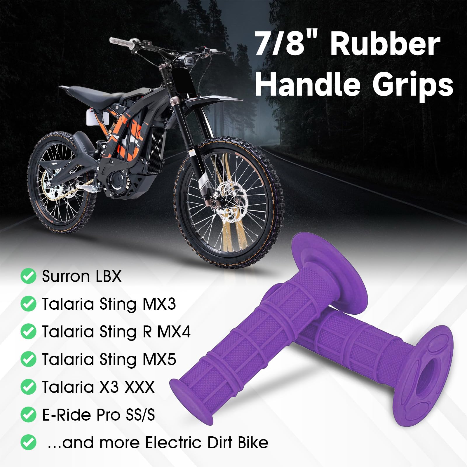 Dirt Bike Handlebar Grips 7/8" Rubber Handle Grip Universal for Sur Ron Surron LBX Talaria Sting R MX3/R MX4 MX5 Talaria X3 XXX E-Ride Pro SR S SS 2.0 3.0 Ventus One Electric Dirt Bike Black