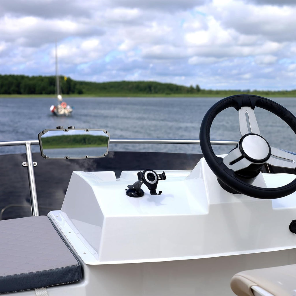 Universal 360° Adjustable Boat Mirror, Upgraded Metal Clamp, Wide-Angle Convex Marine Mirror for Pontoon & Ski Boats, Surfing & Water Sports, Easy Installation