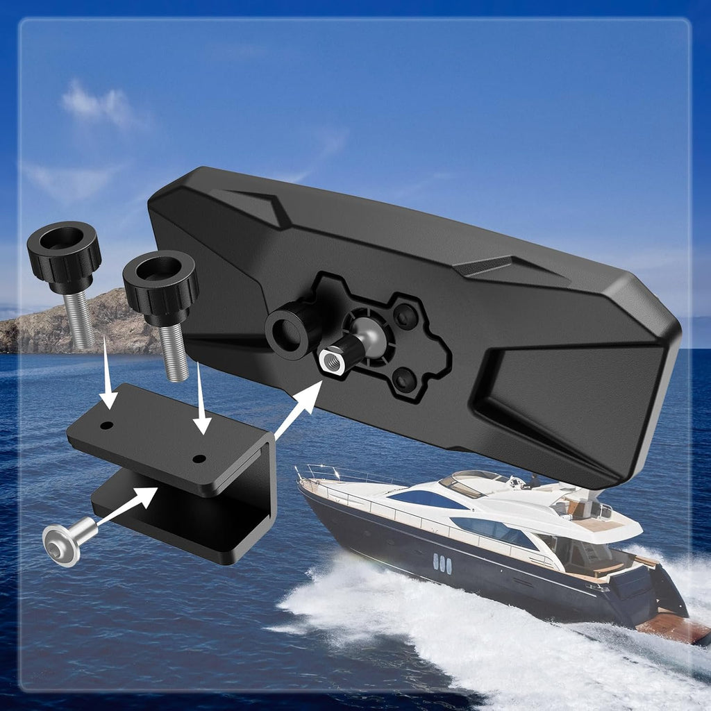 Universal 360° Adjustable Boat Mirror, Upgraded Metal Clamp, Wide-Angle Convex Marine Mirror for Pontoon & Ski Boats, Surfing & Water Sports, Easy Installation