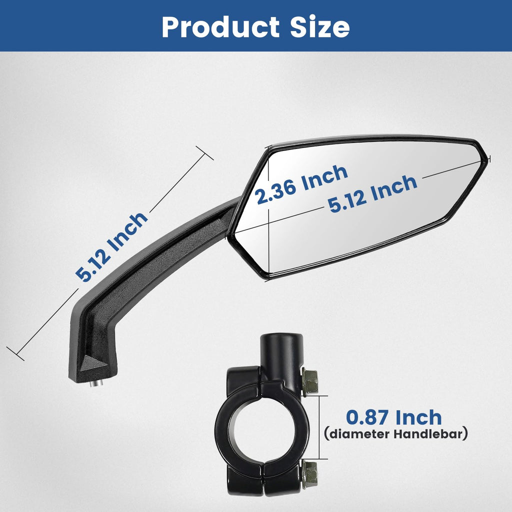 Handlebar Bike Mirror, HD Convex Glass Rear View Mirror with Shatterproof Film, 360° Adjustable Bicycle Mirror for MTB & E-Bike, Fits 21-26mm Handlebars, Left Side Only(Chequer)