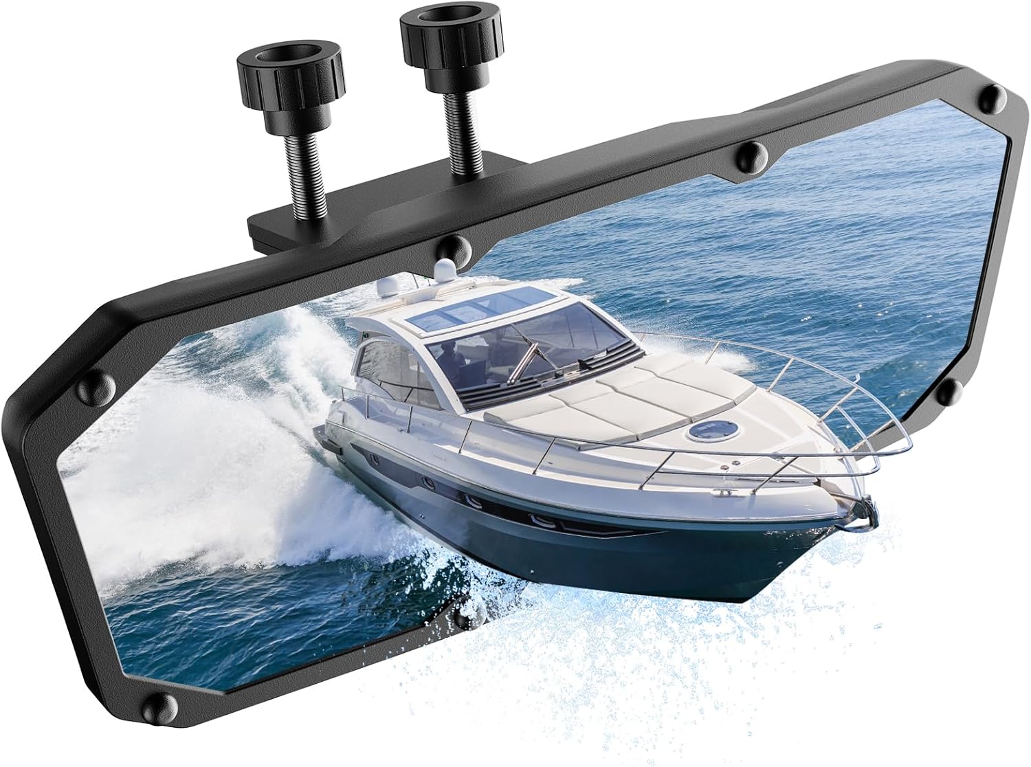 Universal 360° Adjustable Boat Mirror, Upgraded Metal Clamp, Wide-Angle Convex Marine Mirror for Pontoon & Ski Boats, Surfing & Water Sports, Easy Installation