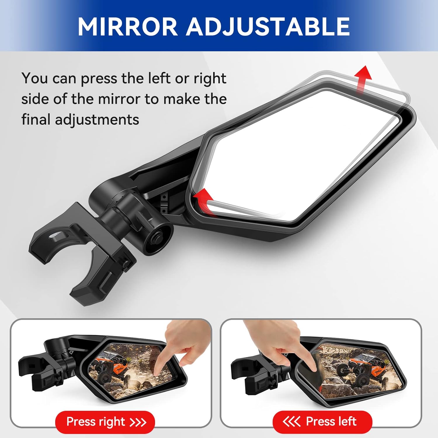 UTV Side Mirrors, TXZSXS RZR Adjustable Side Mirrors with 1.5”-2” Roll Bar Compatible with Polars RZR 1000, Can Am Maverick, Kawasaki Mule, Arctic Cat, Wildcat, Pioneer, Rhino, Yamaha YXZ