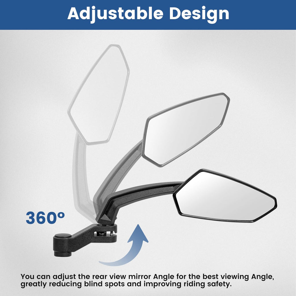 Handlebar Bike Mirror, HD Convex Glass Rear View Mirror with Shatterproof Film, 360° Adjustable Bicycle Mirror for MTB & E-Bike, Fits 21-26mm Handlebars, Left Side Only(Chequer)