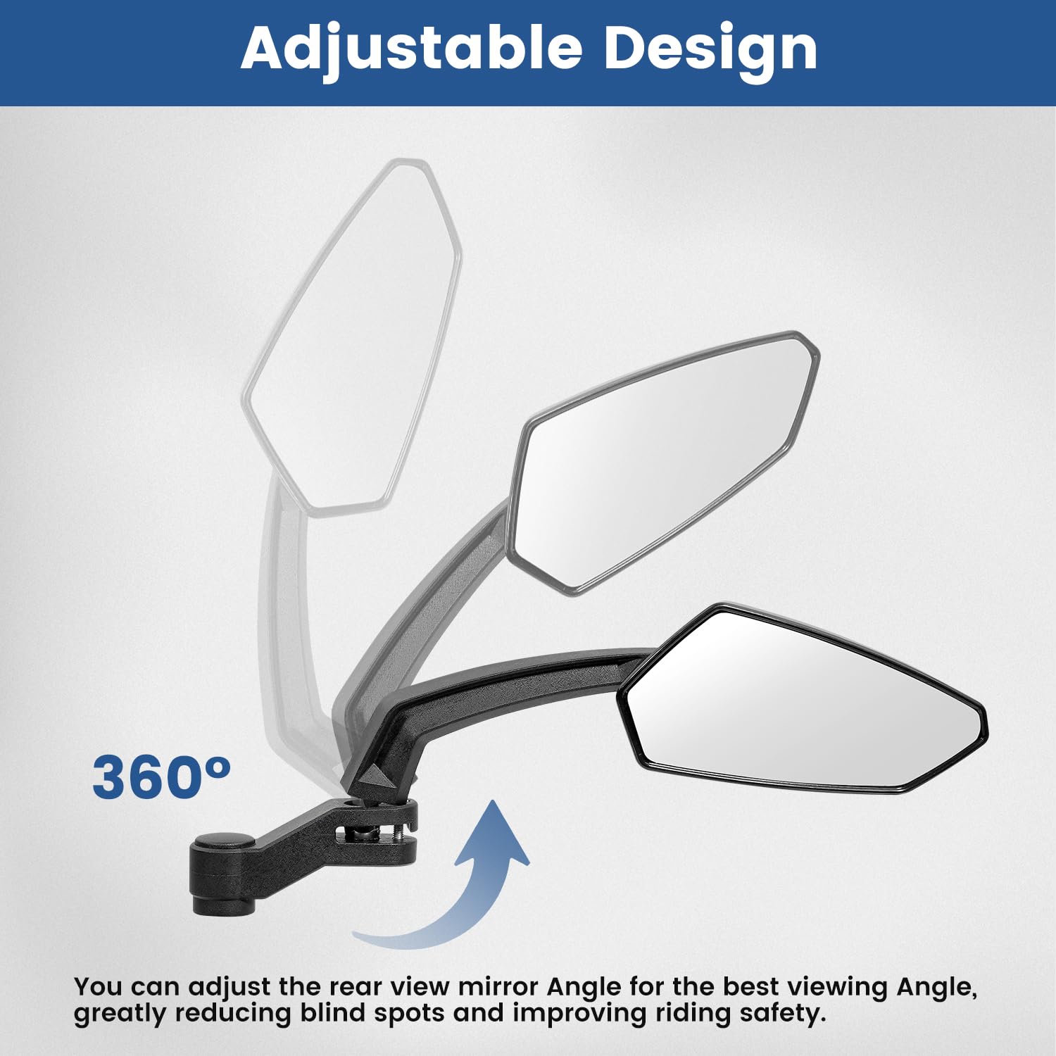 Handlebar Bike Mirror, HD Convex Glass Rear View Mirror with Shatterproof Film, 360° Adjustable Bicycle Mirror for MTB & E-Bike, Fits 21-26mm Handlebars, Left Side Only(Chequer)