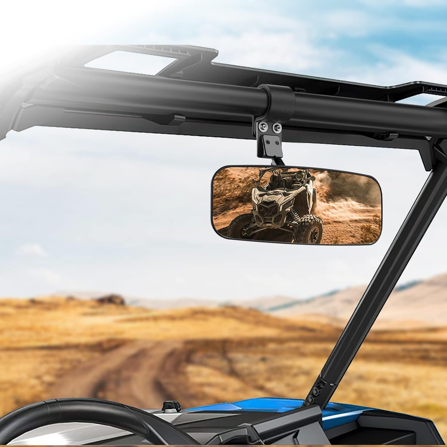 UTV Rear View Mirror, Center Convex Rearview Mirror for 1.75”-2” Roll Bar Cage Compatible with Polaris RZR Turbo, Kawasaki Mule, Teryx, Honda Pioneer, Can am Maverick X3