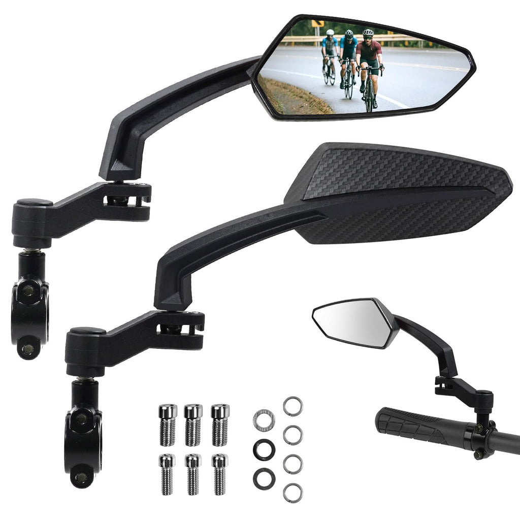 Handlebar Bike Mirror, HD Convex Glass Rear View Mirror with Shatterproof Film, 360° Adjustable Bicycle Mirror for MTB & E-Bike, Fits 21-26mm Handlebars, Left Side Only(Chequer)