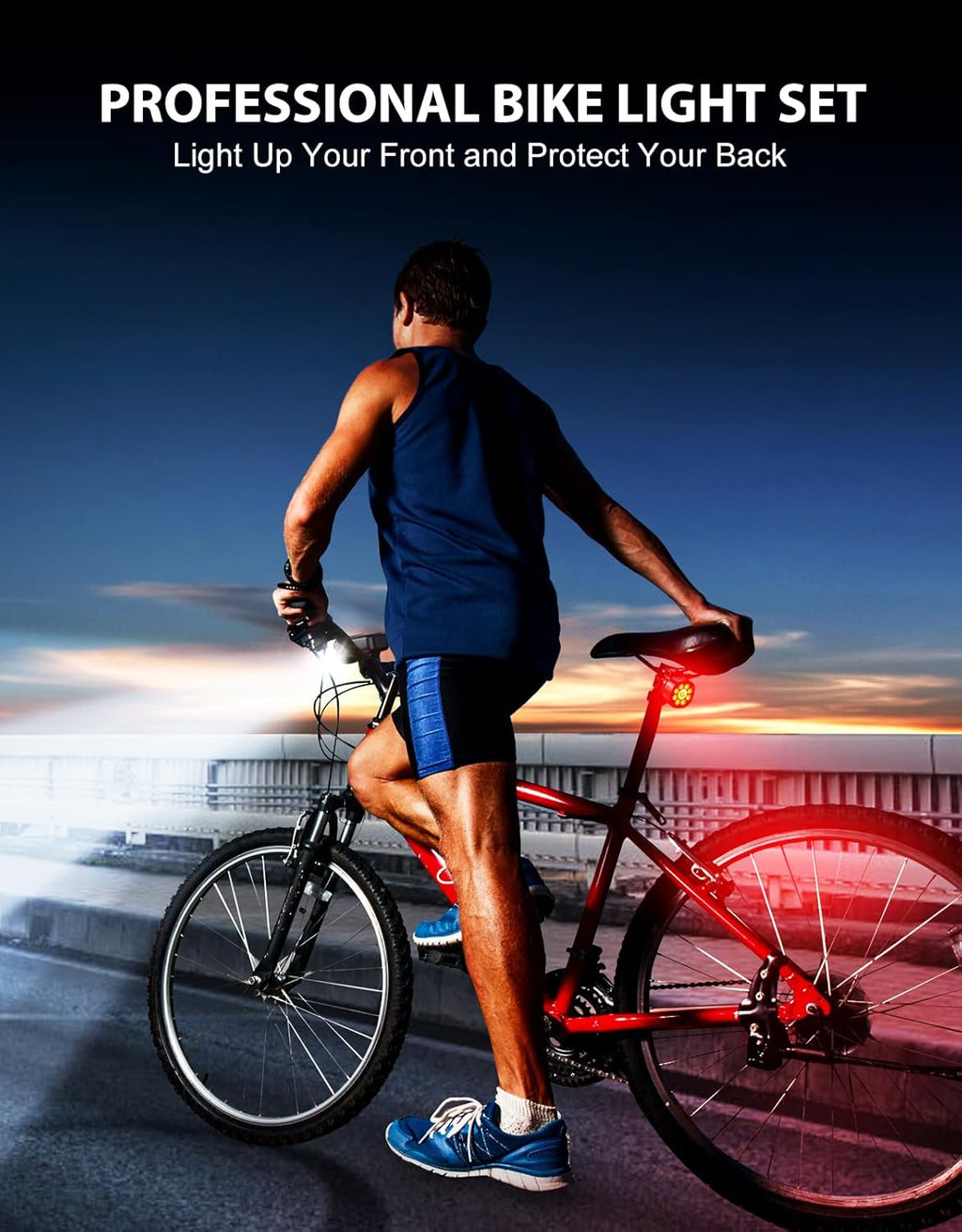1000 Lumens Super Bright Bike Lights for Night Riding, 8+7 Modes Sturdy Aluminum Alloy Bicycle Lights Front and Rear, IP65 Waterproof & Rechargeable Bike Headlight for Cycling Electronics