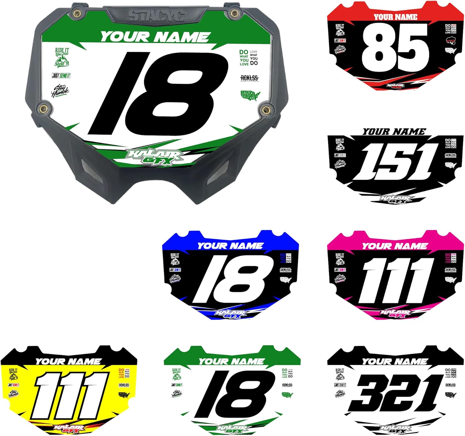 Custom STACYC Bike Number Plate Decal - Personalized Racing Graphics with Your Name & Number, Stacyc Fit Multicolored Eye-catching Plate Design Decals, Plastics NOT Included.