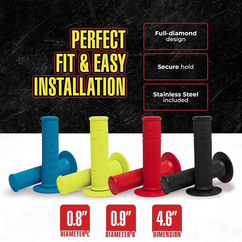 Circuit Equipment - Circuit IV Motorcycle Handlebar Grips - Non-Slip, Premium Rubber, Stainless Steel - Increased Comfort, Safety, and Durability