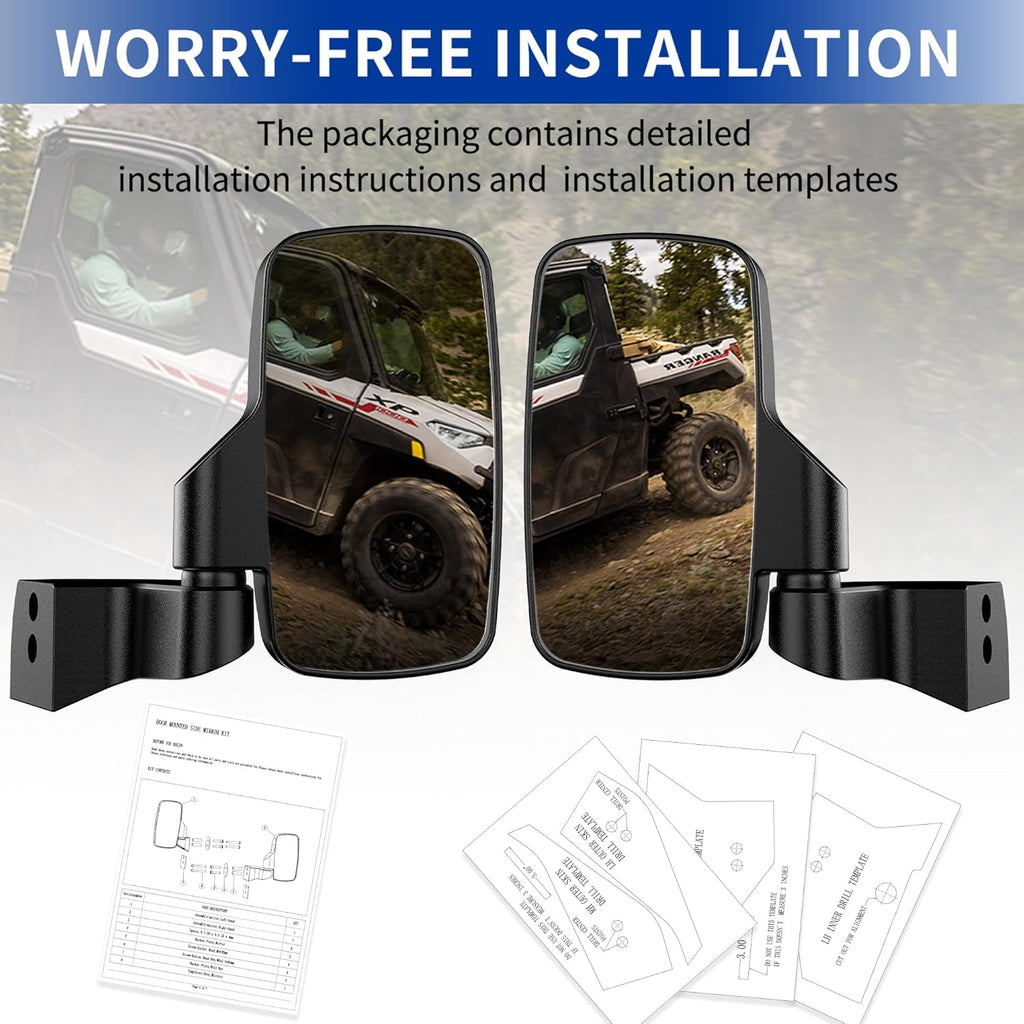 Ranger Door Mounted Side Mirrors for any Polaris Ranger, TXZSXS Ranger Side Mirrors Compatible with 2018-2023 Polaris Ranger CREW SP XP 570 1000 and 2019-2024 Commercial Pro XD 2000G 4000D (Full Door)
