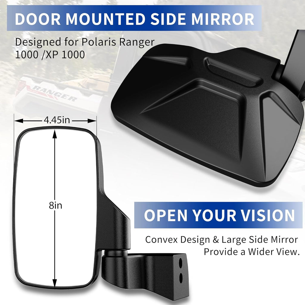 Ranger Door Mounted Side Mirrors for any Polaris Ranger, TXZSXS Ranger Side Mirrors Compatible with 2018-2023 Polaris Ranger CREW SP XP 570 1000 and 2019-2024 Commercial Pro XD 2000G 4000D (Full Door)