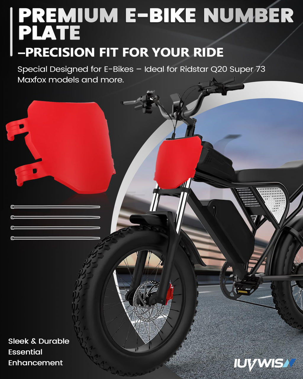 Electric Bike Number Plate E Bike Front Plate Compatible Fit for Ridstar Q20 Tuttio Soleil 01 Super 73 S1 S2 Y1 RX Macfox EBike Electric Commuter Mountain Bike Black