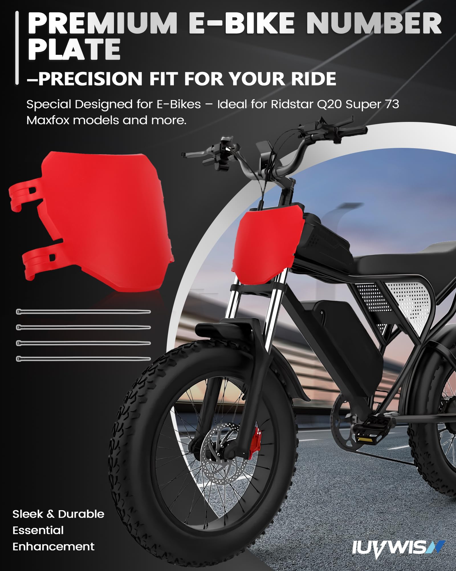 Electric Bike Number Plate E Bike Front Plate Compatible Fit for Ridstar Q20 Tuttio Soleil 01 Super 73 S1 S2 Y1 RX Macfox EBike Electric Commuter Mountain Bike Black