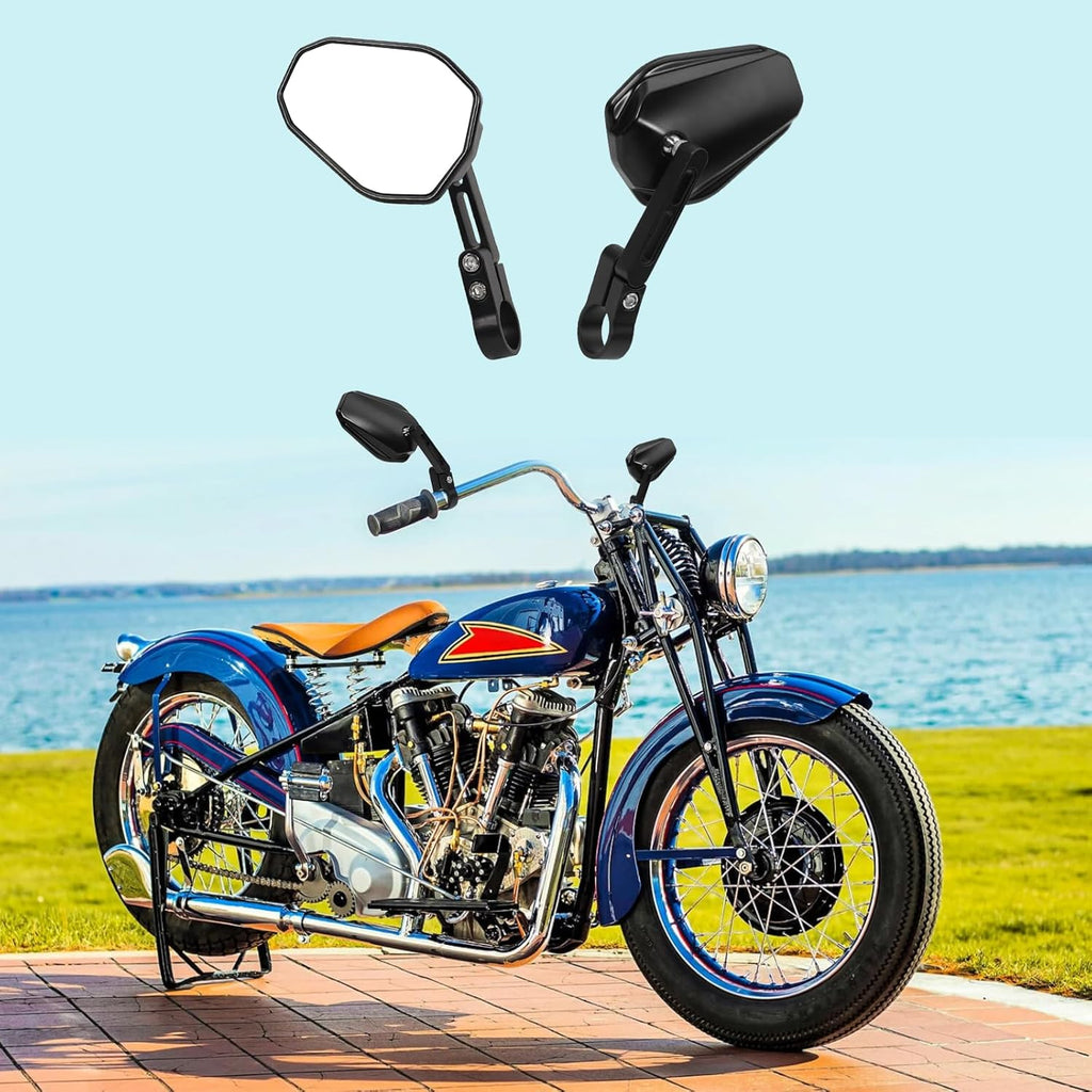Motorcycle Handlebar Mirror Clamp Mount Rear View Side Mirrors CNC Aluminum Anti-Glare Wide Vision Compatible with Scooter Dirt Bike Cruiser ATV with Center Bar
