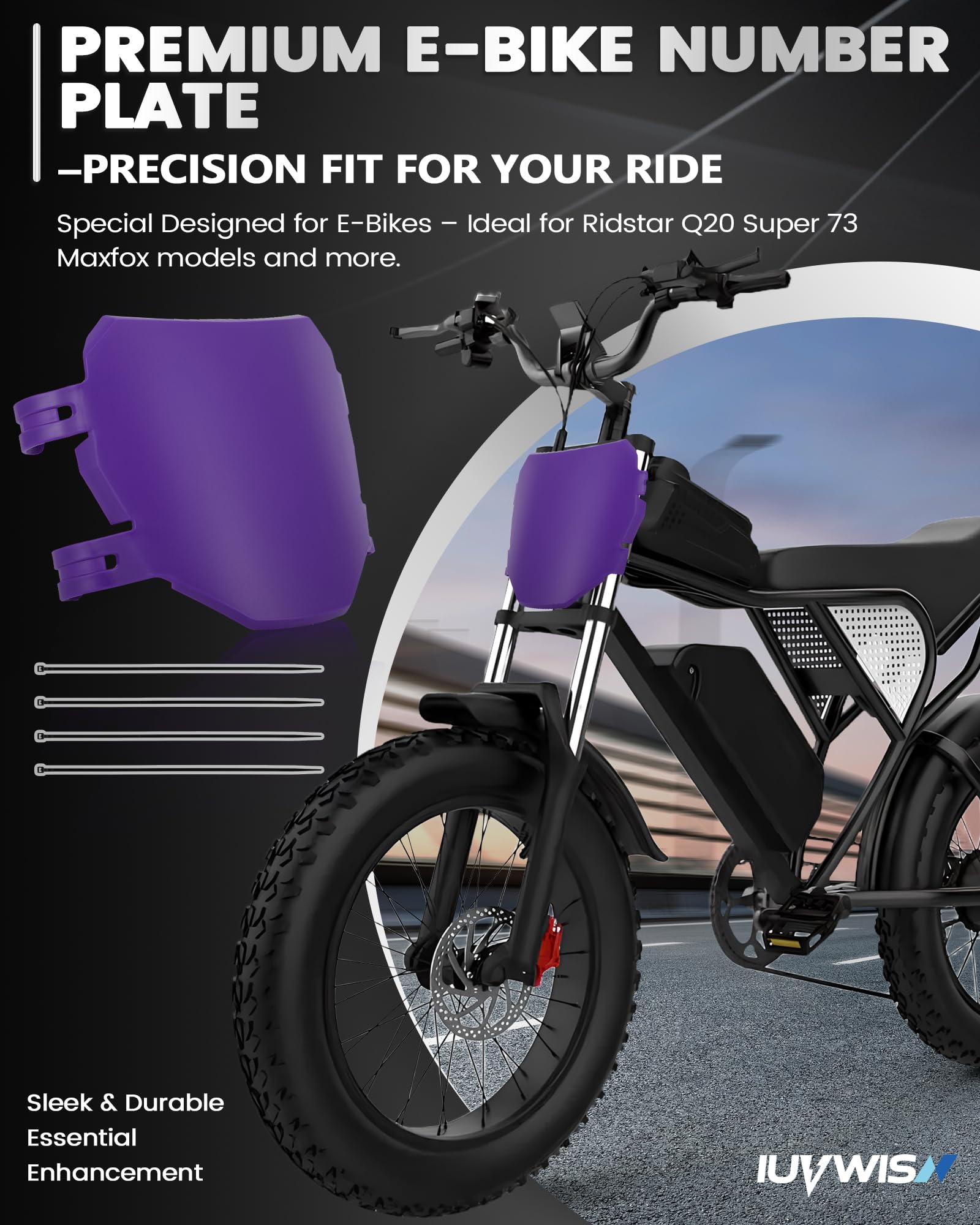 Electric Bike Number Plate E Bike Front Plate Compatible Fit for Ridstar Q20 Tuttio Soleil 01 Super 73 S1 S2 Y1 RX Macfox EBike Electric Commuter Mountain Bike Black