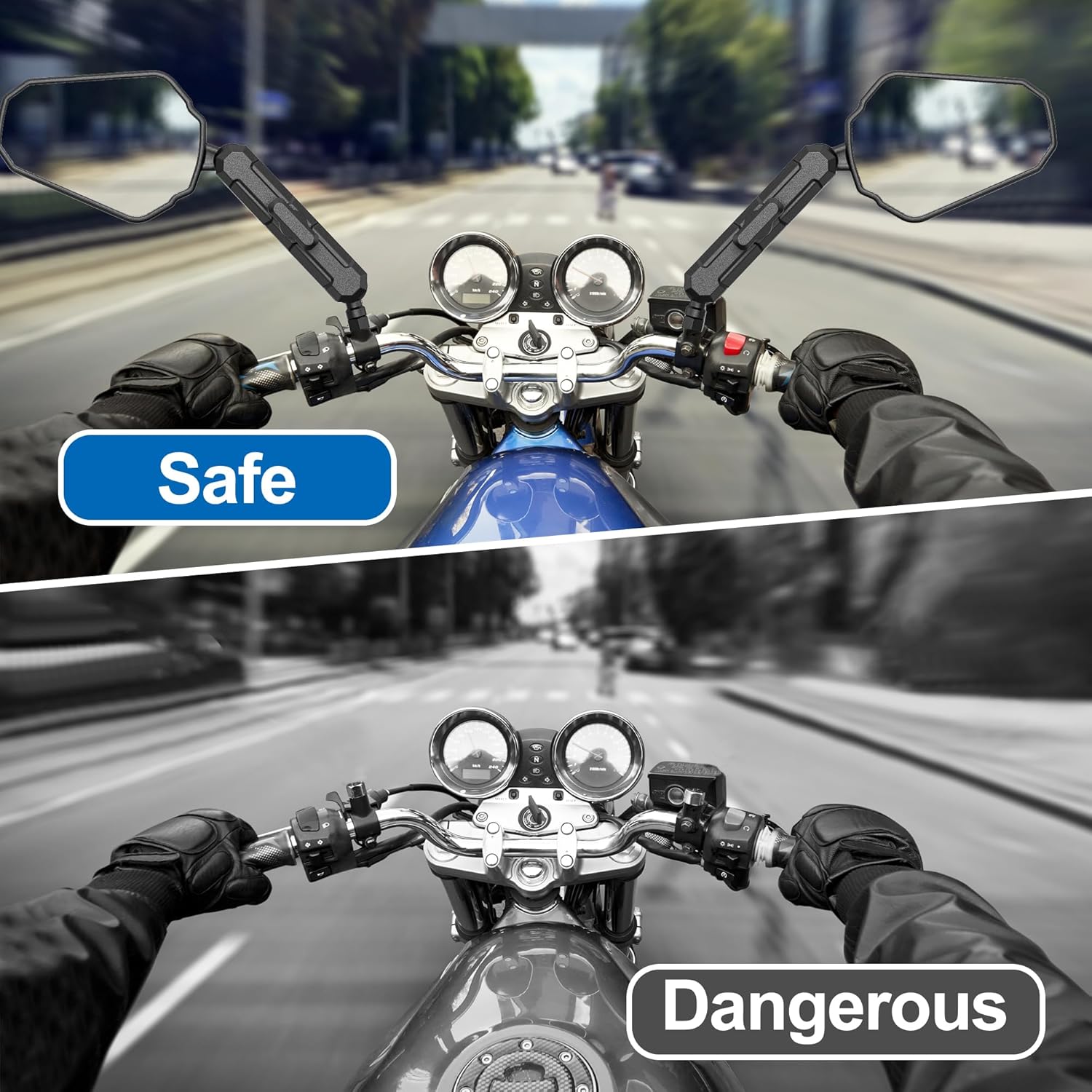 pgraded Universal Motorcycle Mirror, Adventure Ball-Head ATV Rear View Mirror with 8/10mm Screws and 7/8" Handlebar Clamp, Vibration-Free, Compatible with Yamaha, Honda, Kawasaki, Suzuki，etc.