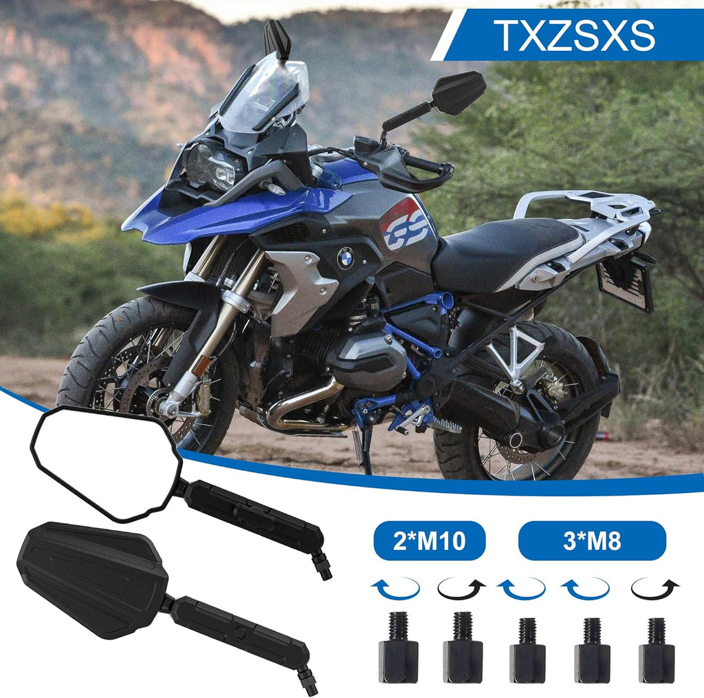 pgraded Universal Motorcycle Mirror, Adventure Ball-Head ATV Rear View Mirror with 8/10mm Screws and 7/8" Handlebar Clamp, Vibration-Free, Compatible with Yamaha, Honda, Kawasaki, Suzuki，etc.
